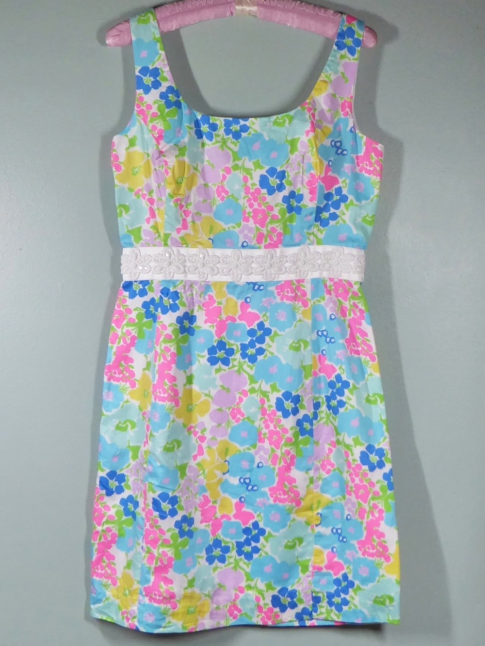 Lilly Pulitzer Serena Dress Spring Fling Floral Sleeveless Summer White Trim 8
